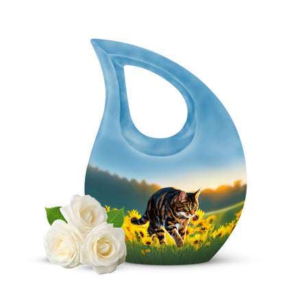 Distinguished Teal Cat Cremation Urn for Ashes - 10-inch, 200 cu in - Yatskia