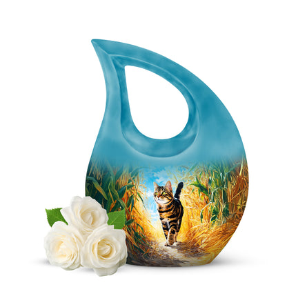 Lustrous Cat Cremation Urns for Human Ashes - Teal 10-inch - Yatskia