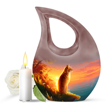 Lustrous Cat Cremation Urns for Human Ashes - Teal 10-inch - Yatskia
