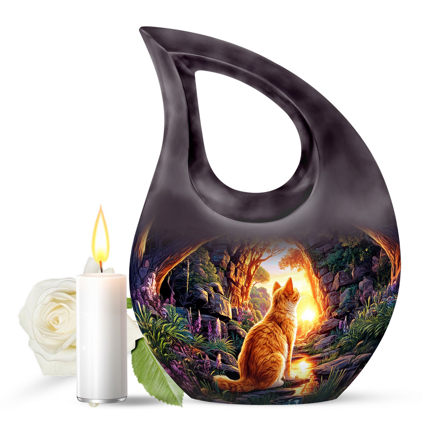 Purple Cat Memorial Cremation Urns for Human Ashes - 10-inch, 200 cu in - Yatskia