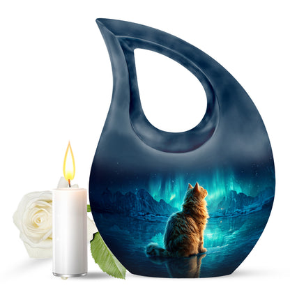 Blue Resounding Cat Memorial Urn for Ashes - 10-inch, 200 cu in - Yatskia