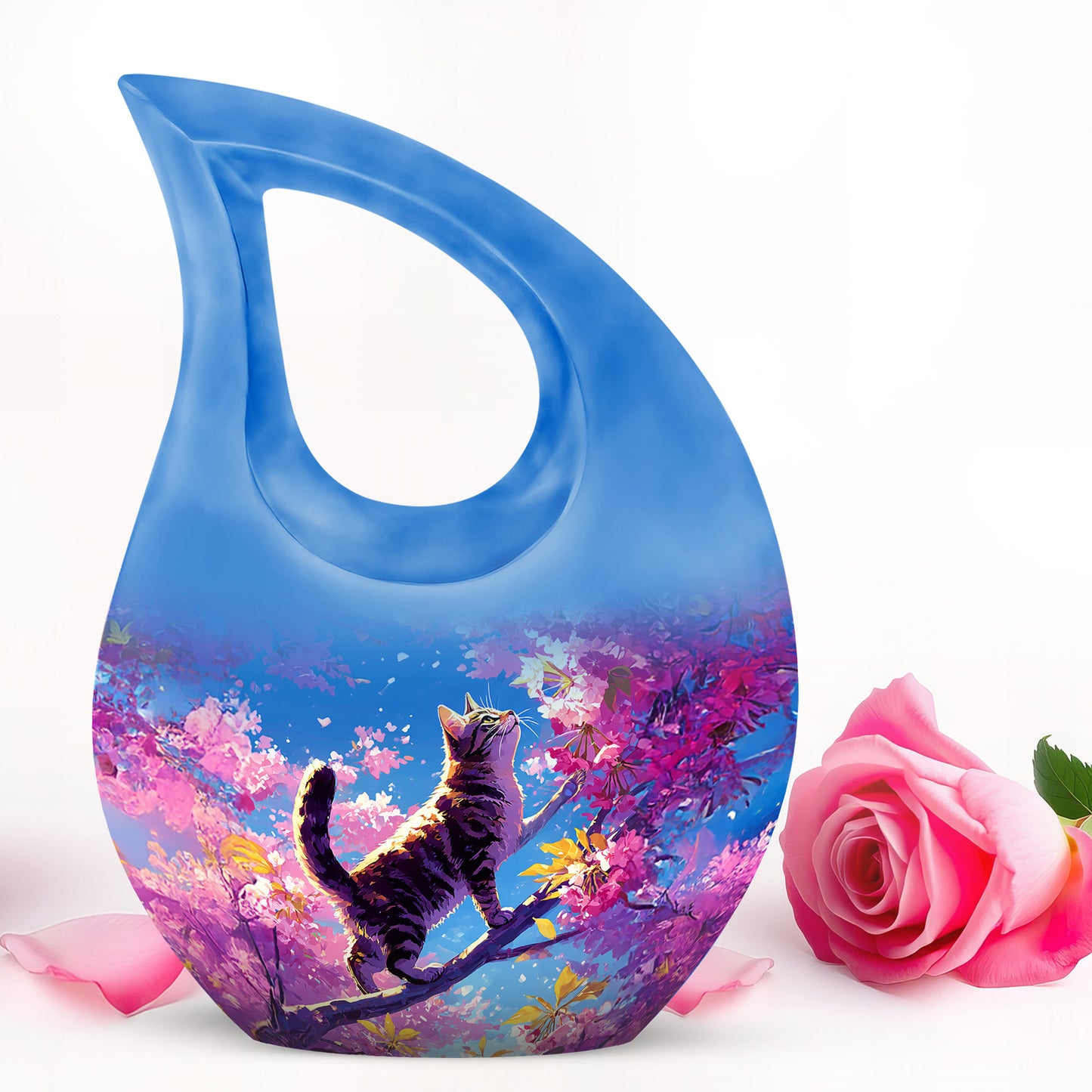 Blue Cat Cremation Urns - Honored Embrace 10-inch, 200 cu in - Yatskia