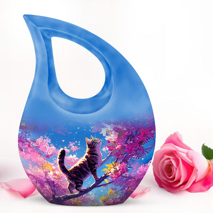 Blue Cat Cremation Urns - Honored Embrace 10-inch, 200 cu in - Yatskia