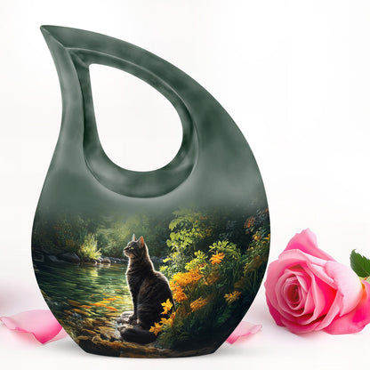 Personalized Black Cat Cremation Urns for Ashes - Peaceful 10-inch - Yatskia