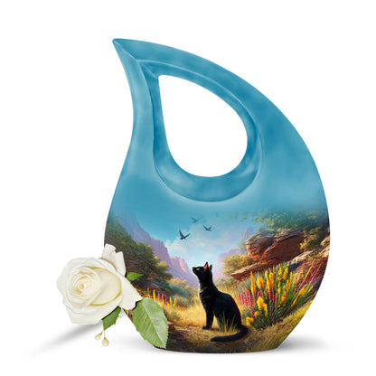 Blue Comforting Cat Memorial Urn for Ashes - Yatskia