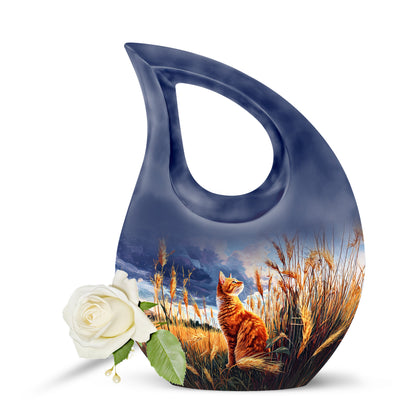Personalized Blue Revered Cat Cremation Urns for Human Ashes - 10-inch, 200 cu in - Yatskia