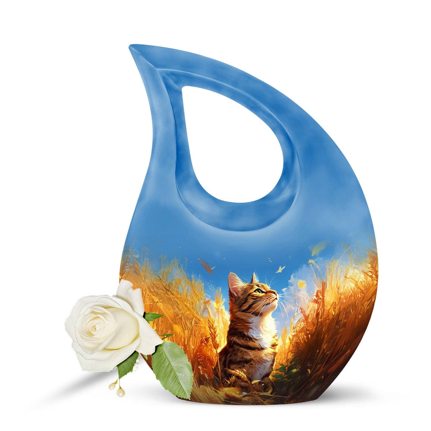Harmonious Cat Cremation Urns for Human Ashes - Blue 10-inch - Yatskia