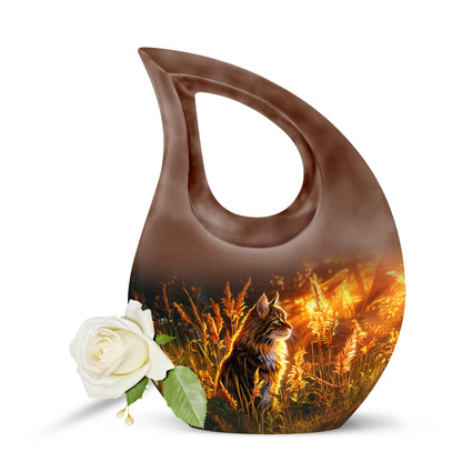 Black Stately Cat Cremation Urns for Human Ashes - 10-inch, 200 cu in - Yatskia