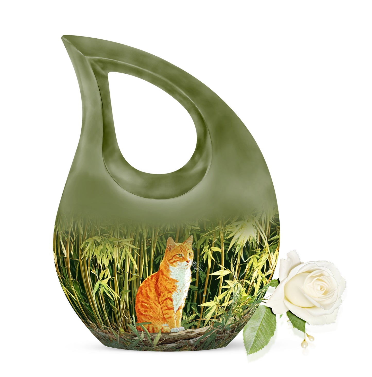 Personalized Green Steadfast Cat Cremation Urns for Human Ashes - 10-inch, 200 cu in - Yatskia