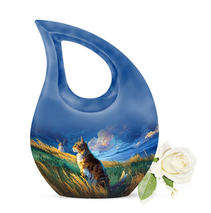 Blue Resounding Cat Memorial Urn for Ashes - Yatskia