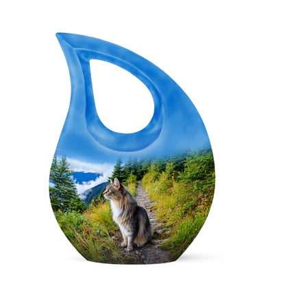 Blue Sacred Cat Cremation Urns for Human Ashes - 10-inch, 200 cu in - Yatskia