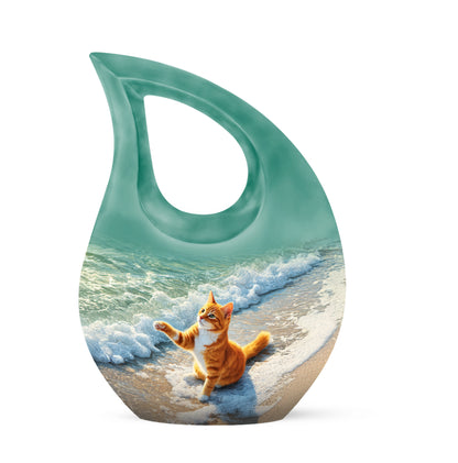 Personalized Green Cat Cremation Urns for Ashes - Transcendent 10-inch - Yatskia