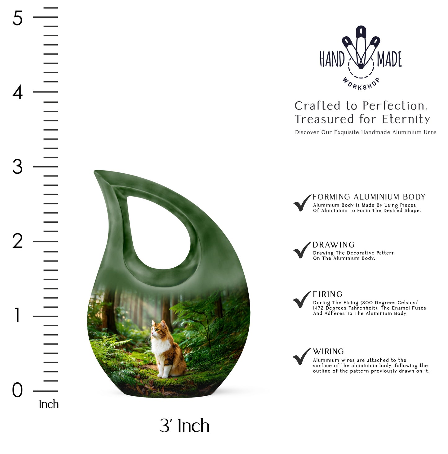 Burnished Gold Cat Cremation Urn back view with polished surface - faith-inspired cross-drop urn with cat pattern - mini keepsake memorial for portion of cremation ashes