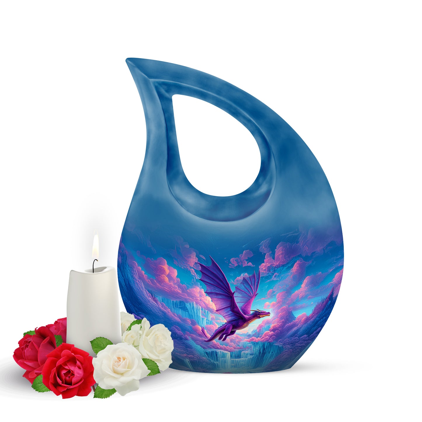Blue Comforting Dragon Memorial Urn for Ashes - 10-inch, 200 cu in - Yatskia
