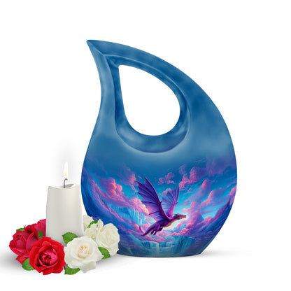 Blue Comforting Dragon Memorial Urn for Ashes - 10-inch, 200 cu in - Yatskia