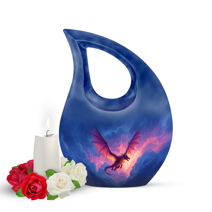 Blue Comforting Dragon Memorial Urn for Ashes - 10-inch, 200 cu in - Yatskia