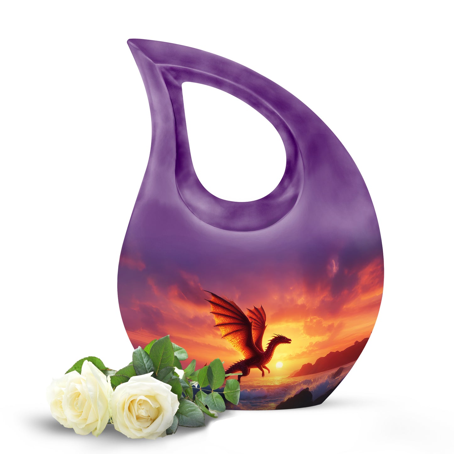 Purple Breathtaking Dragon Memorial Urn for Ashes - 10-inch, 200 cu in - Yatskia
