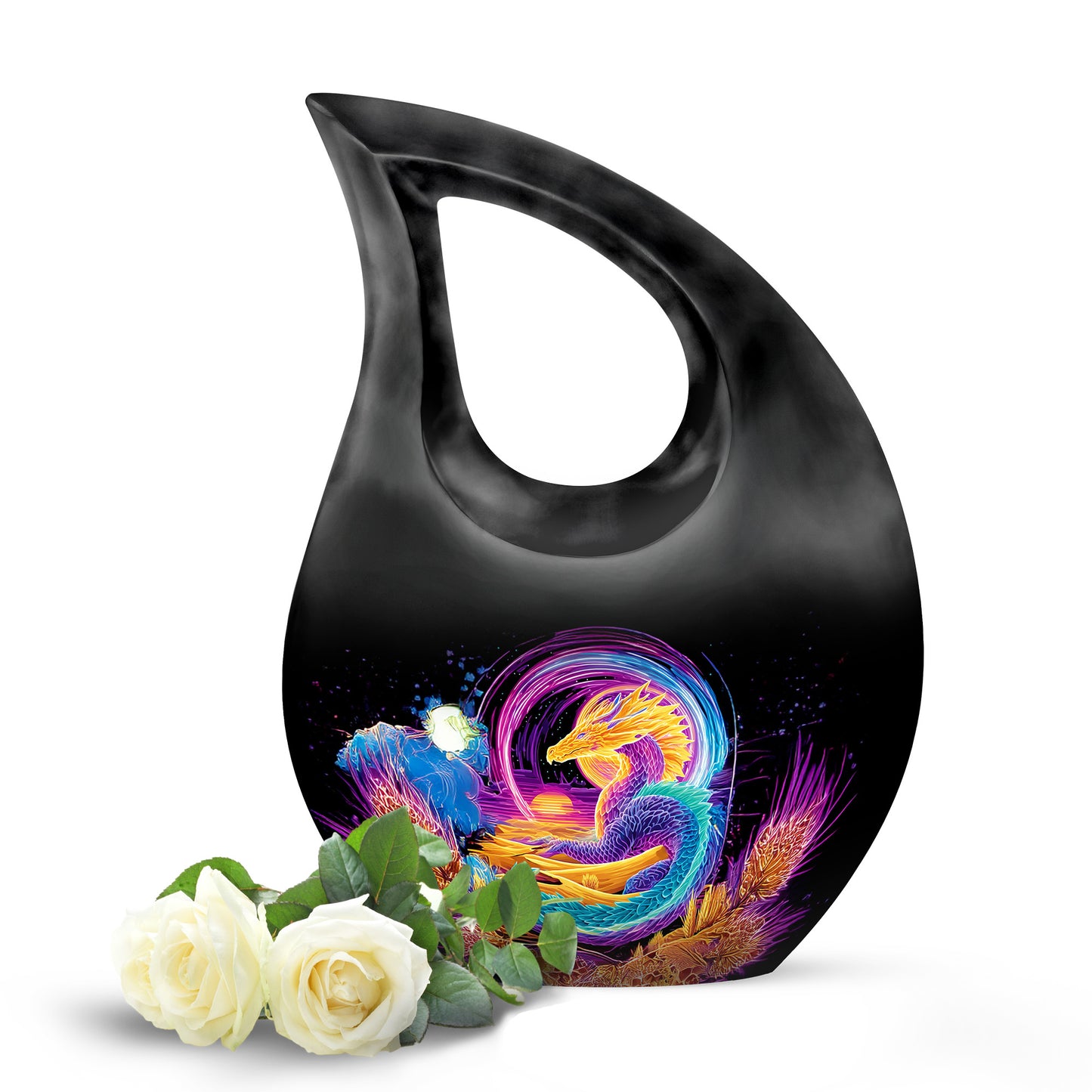 Personalized Seraphic Dragon Cremation Urns - Black 10-inch, 200 cu in - Yatskia