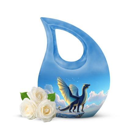 Personalized Blue Cherished Dragon Cremation Urns for Human Ashes - 10-inch, 200 cu in - Yatskia