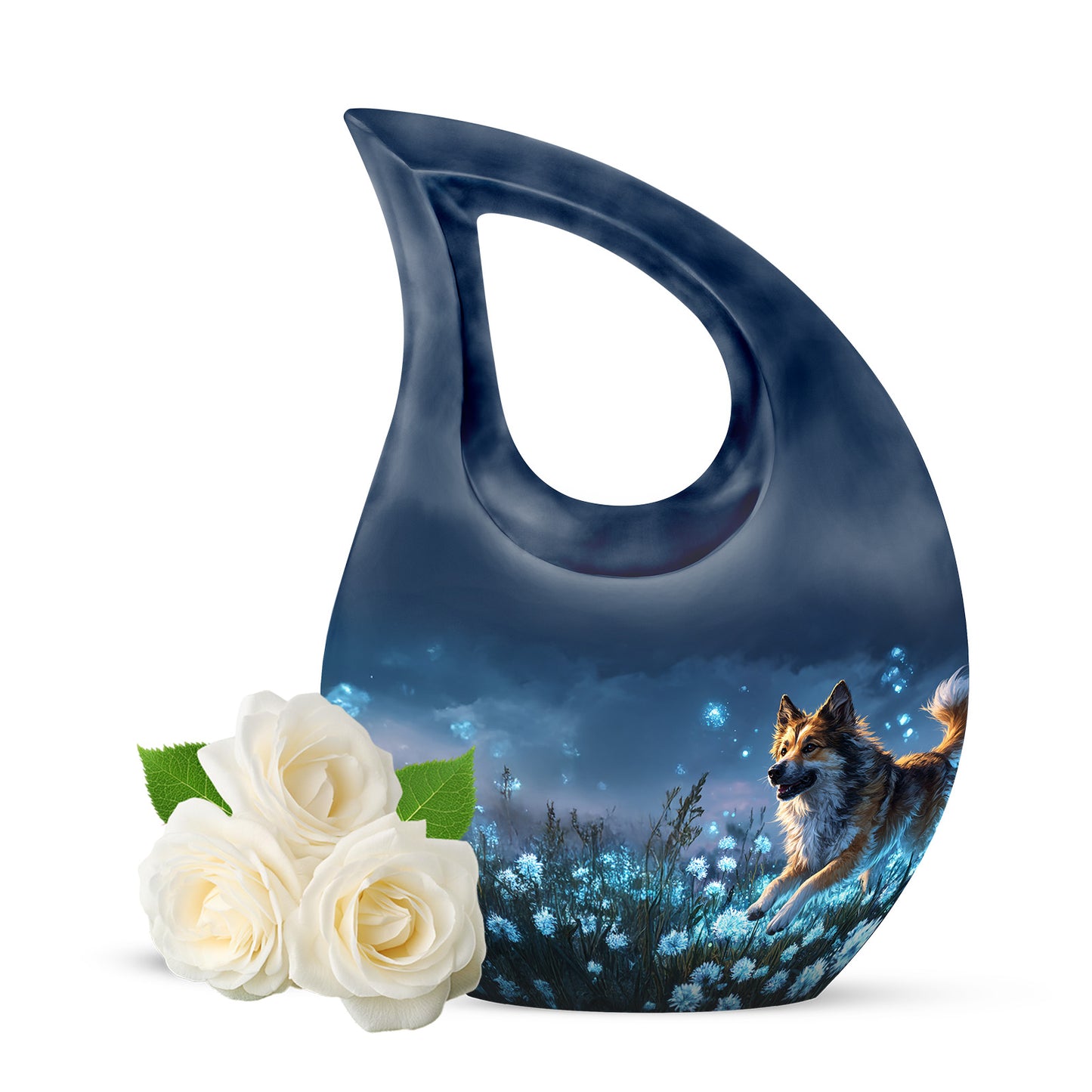 Dignified Blue Dog Cremation Urn for Ashes - 10-inch, 200 cu in - Yatskia