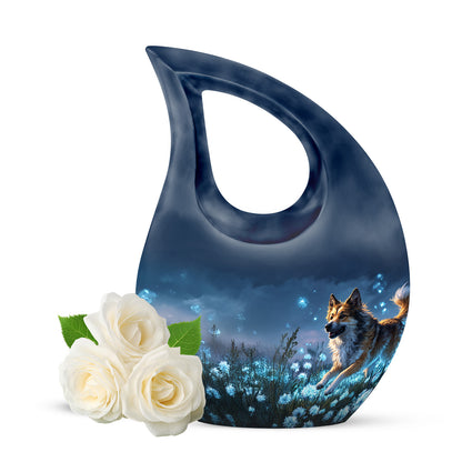 Dignified Blue Dog Cremation Urn for Ashes - 10-inch, 200 cu in - Yatskia