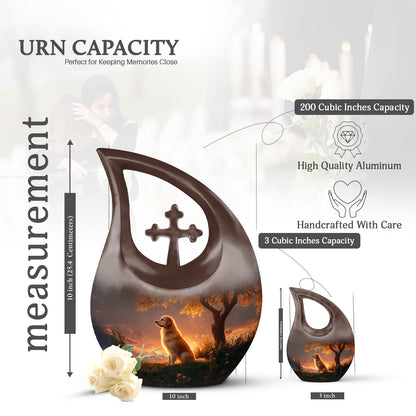 Deep Black Dog Cremation Urn back view with polished surface - cross and dog combined in spiritual memorial design - mini keepsake memorial for portion of cremation ashes