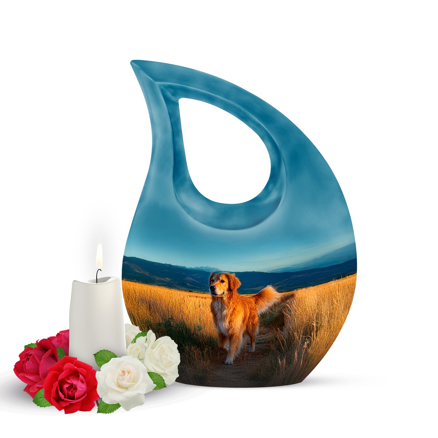 Teal Dog Cremation Urns - Glorious Embrace 10-inch, 200 cu in - Yatskia