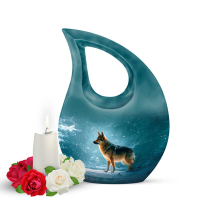 Teal Dog Dedication Cremation Urns for Human Ashes - 10-inch, 200 cu in - Yatskia