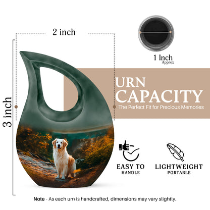 Obsidian Black Dog Cremation Urn back view with polished surface - devotional cross-drop dog engraving - mini keepsake memorial for portion of cremation ashes