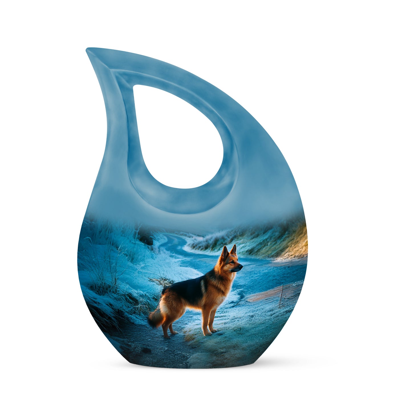 Everlasting Blue Dog Passage Urn for Human Ashes - 10-inch, 200 cu in - Yatskia
