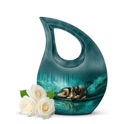 Stunning Teal Dog Comfort Urn for Human Ashes - 10-inch, 200 cu in - Yatskia