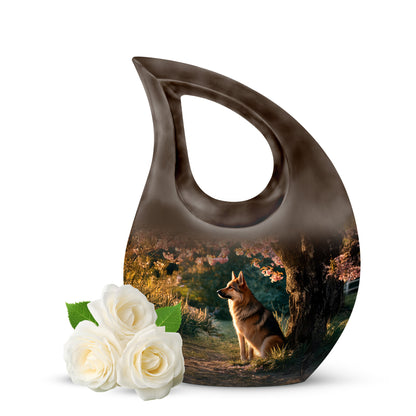 Everlasting Gold Dog Blessing Urn for Human Ashes - 10-inch, 200 cu in - Yatskia