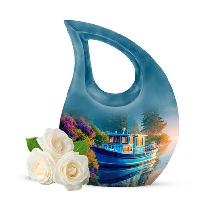 Personalized Blue Boat Cremation Urns for Ashes - Captivating 10-inch - Yatskia