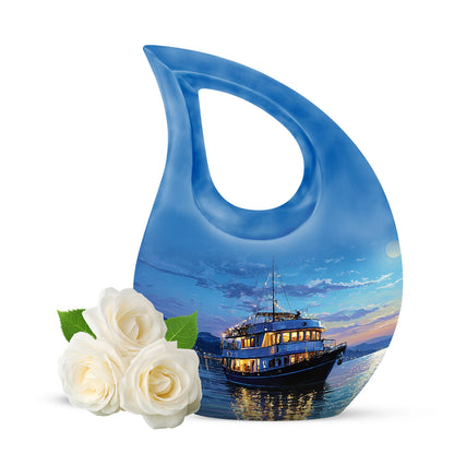 Personalized Seraphic Boat Cremation Urns - Blue 10-inch, 200 cu in - Yatskia