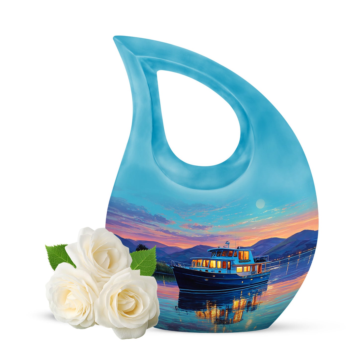 Teal Boat Cremation Urns - Opulent Promise 10-inch, 200 cu in - Yatskia