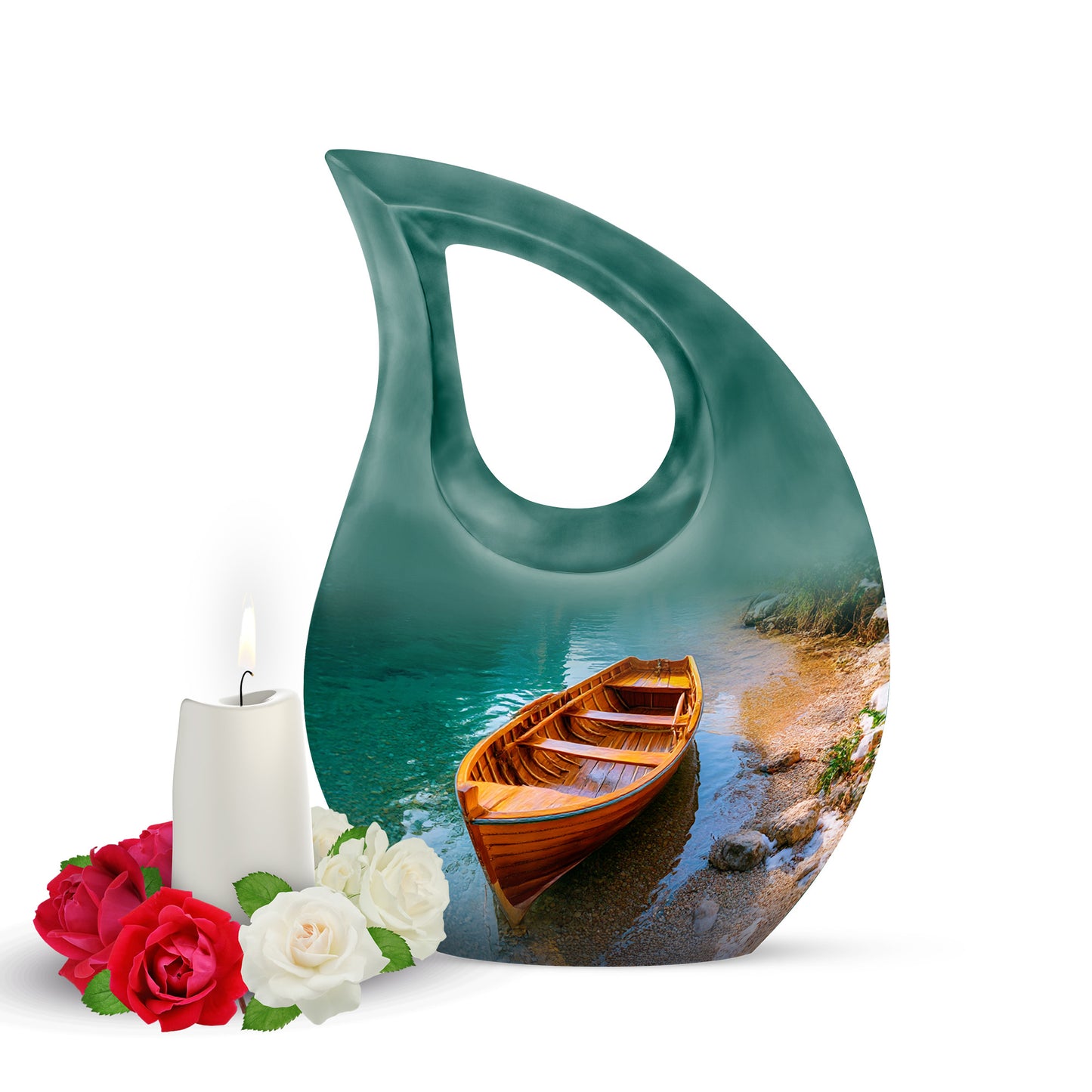 Resplendent Teal Boat Cremation Urn for Ashes - 10-inch, 200 cu in - Yatskia
