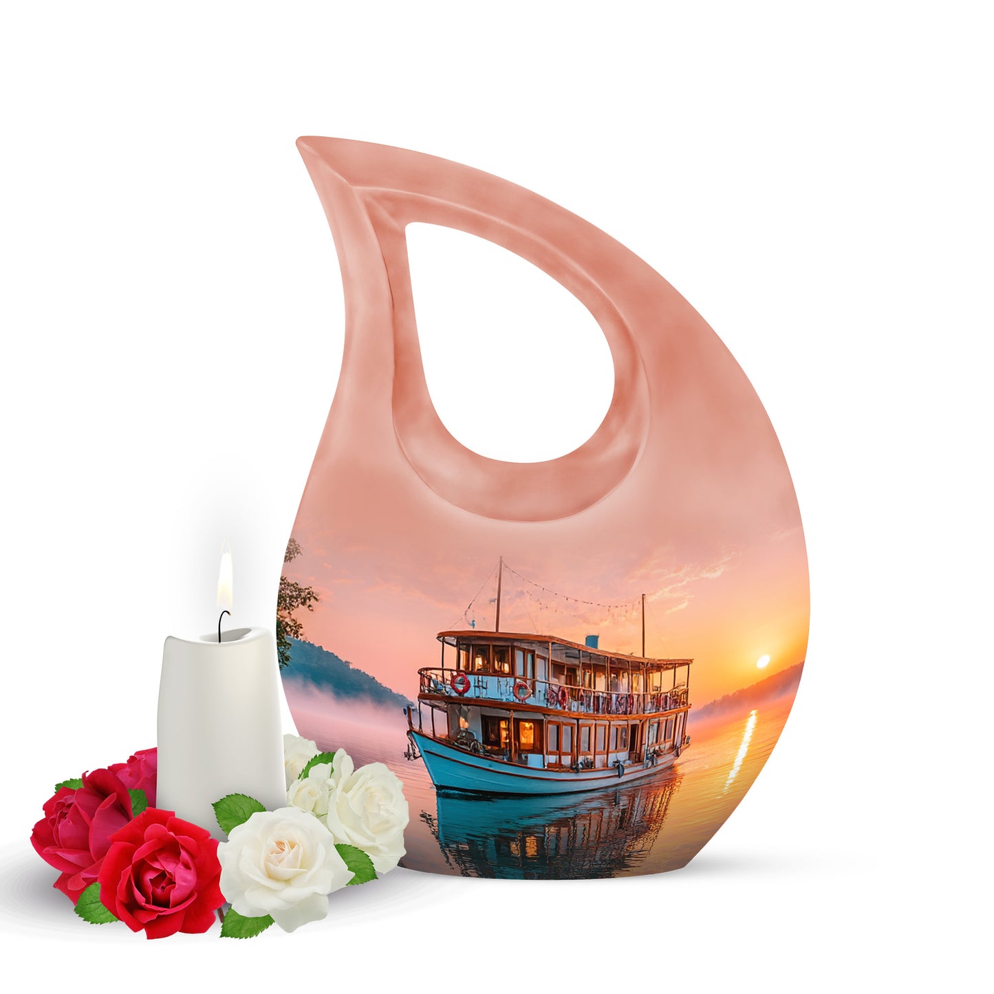 Personalized Red Steadfast Boat Cremation Urns for Human Ashes - 10-inch, 200 cu in - Yatskia
