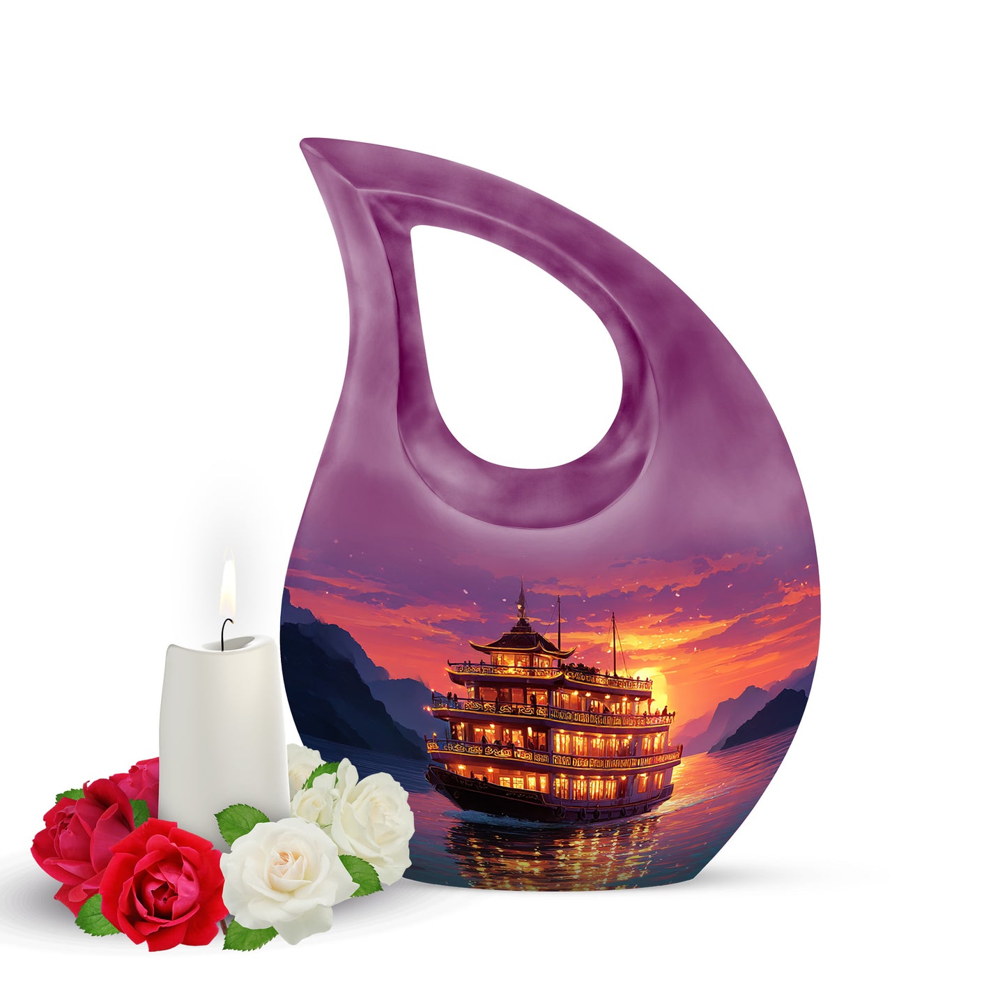 Purple Boat Sentinel Cremation Urns for Human Ashes - 10-inch, 200 cu in - Yatskia