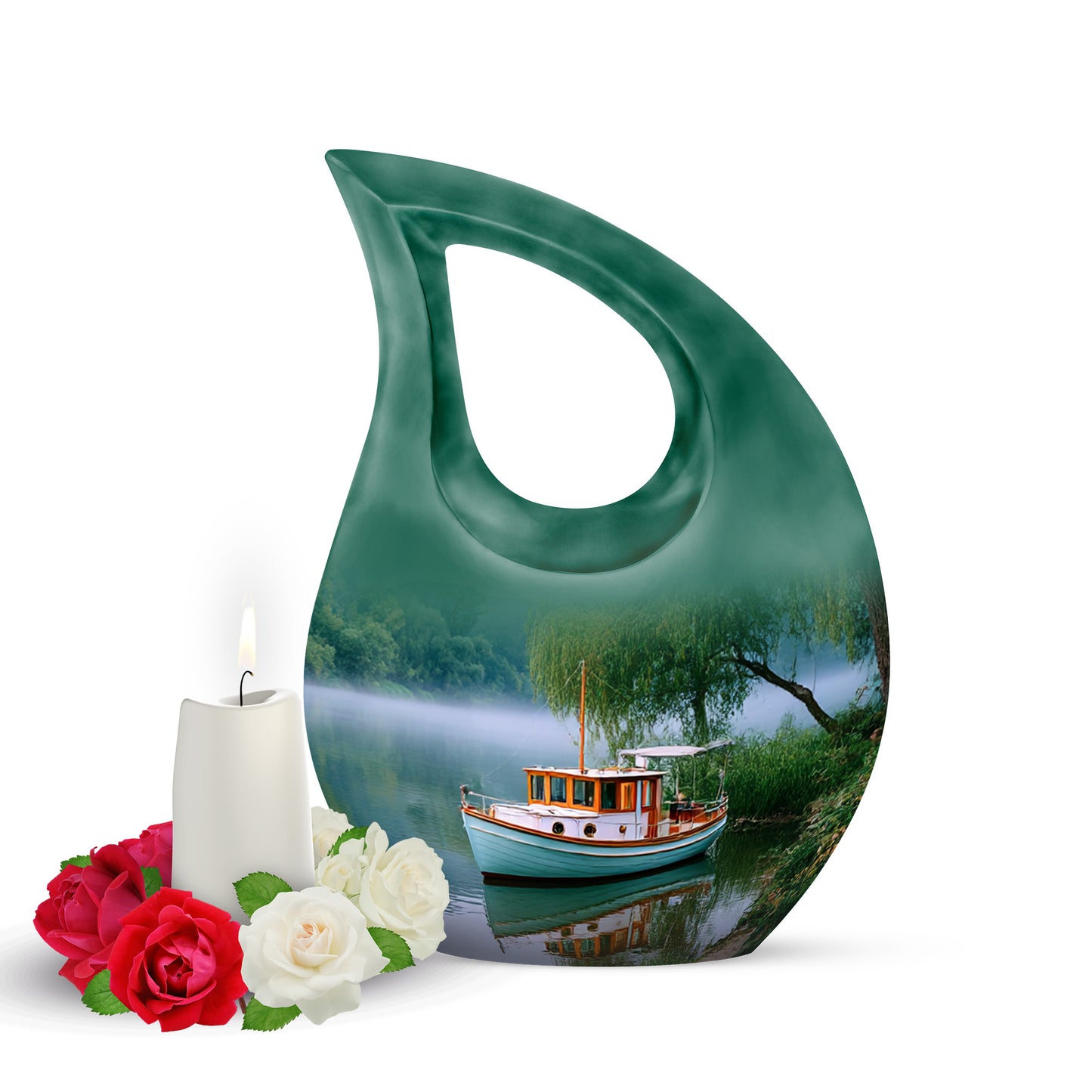 Resplendent Teal Boat Cremation Urn for Ashes - 10-inch, 200 cu in - Yatskia