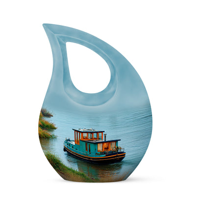 Teal Boat Cremation Urns - Enduring Sentinel 10-inch, 200 cu in - Yatskia