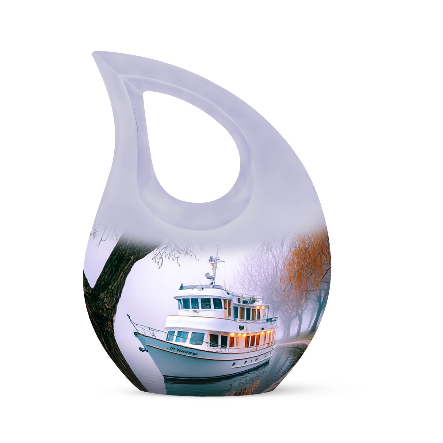Dignified White Boat Cremation Urn for Ashes - 10-inch, 200 cu in - Yatskia