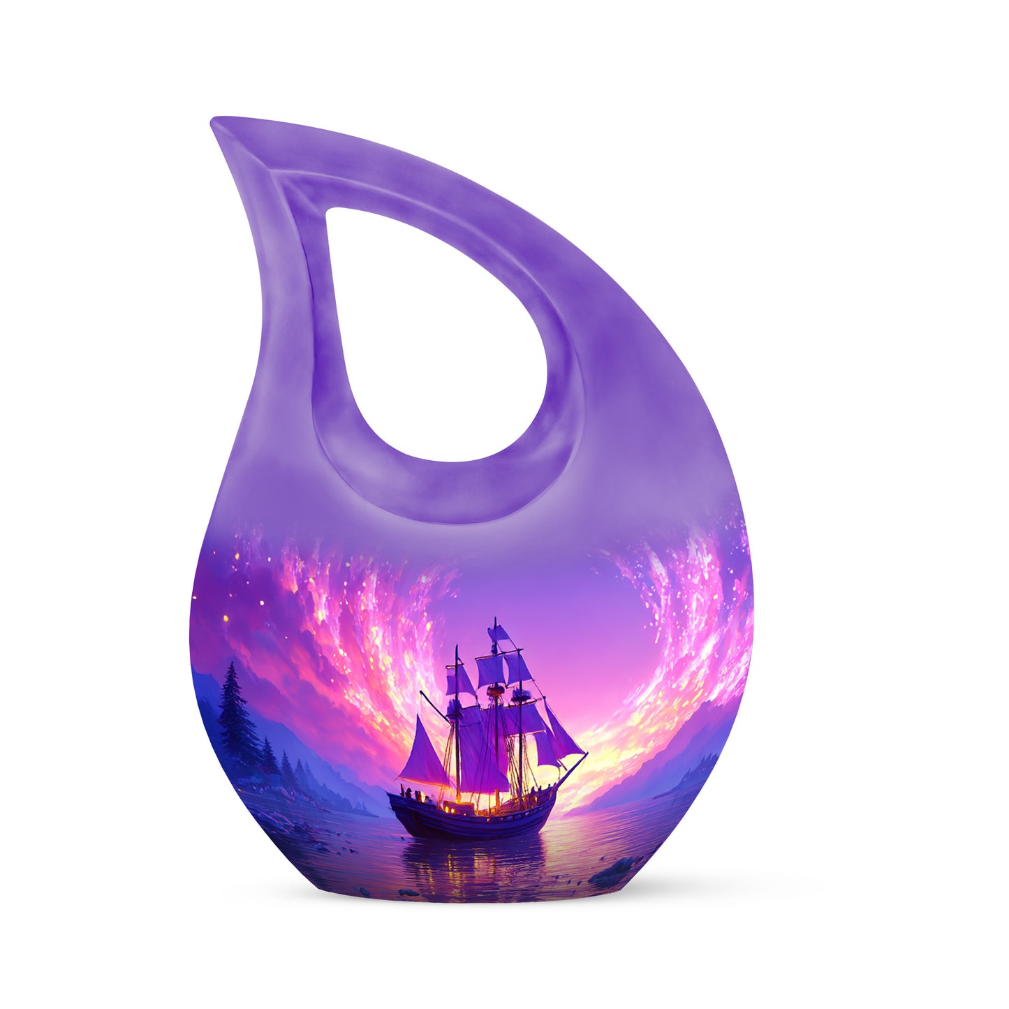 Purple Sacred Boat Cremation Urns for Human Ashes - 10-inch, 200 cu in - Yatskia