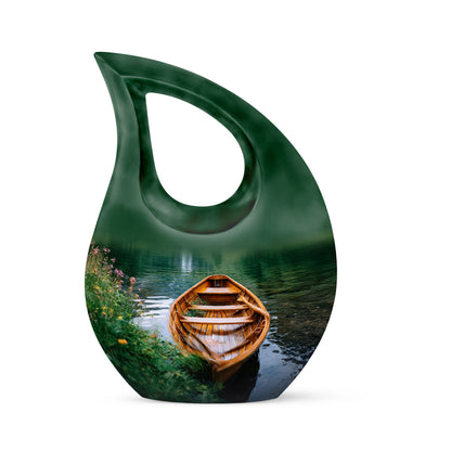 Green Boat Heritage Cremation Urns for Human Ashes - 10-inch, 200 cu in - Yatskia