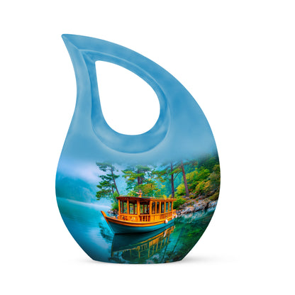 Teal Boat Remembrance Cremation Urns for Human Ashes - 10-inch, 200 cu in - Yatskia