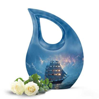 Personalized Boat Cremation Urns - Tranquil Blue 10-inch, 200 cu in - Yatskia