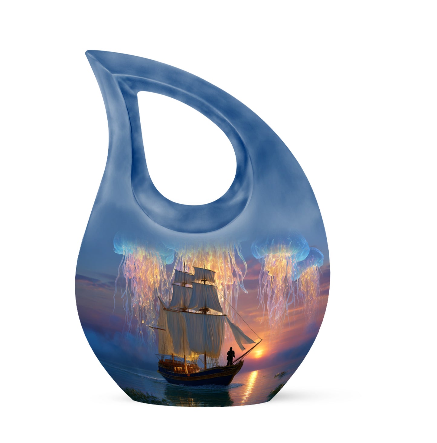 Remarkable Boat Memorial Cremation Urns - Blue 10-inch, 200 cu in - Yatskia