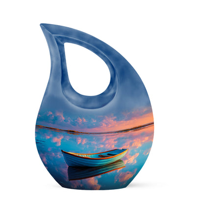 Radiant Boat Memorial Cremation Urns - Blue 10-inch, 200 cu in - Yatskia