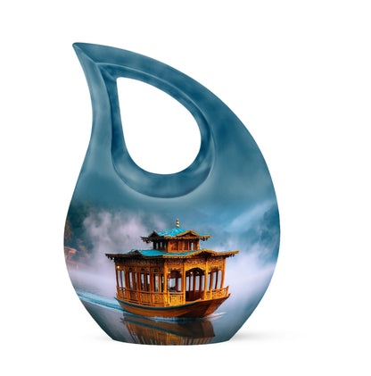 Personalized Blue Boat Cremation Urns for Ashes - Majestic 10-inch - Yatskia
