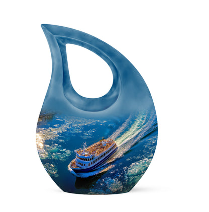 Blue Boat Memorial Cremation Urns for Human Ashes - 10-inch, 200 cu in - Yatskia