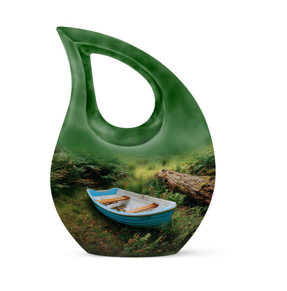 Inspiring Black Boat Treasure Urn for Human Ashes - 10-inch, 200 cu in - Yatskia